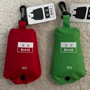 DCI EZ Reusable Green and Red Nylon Grocery Tote Bag w/Carabiner